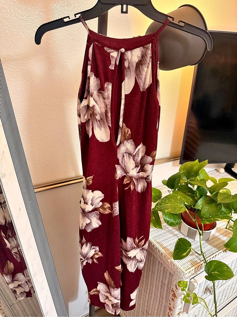 Floral Wide-Leg Jumpsuit in Burgundy